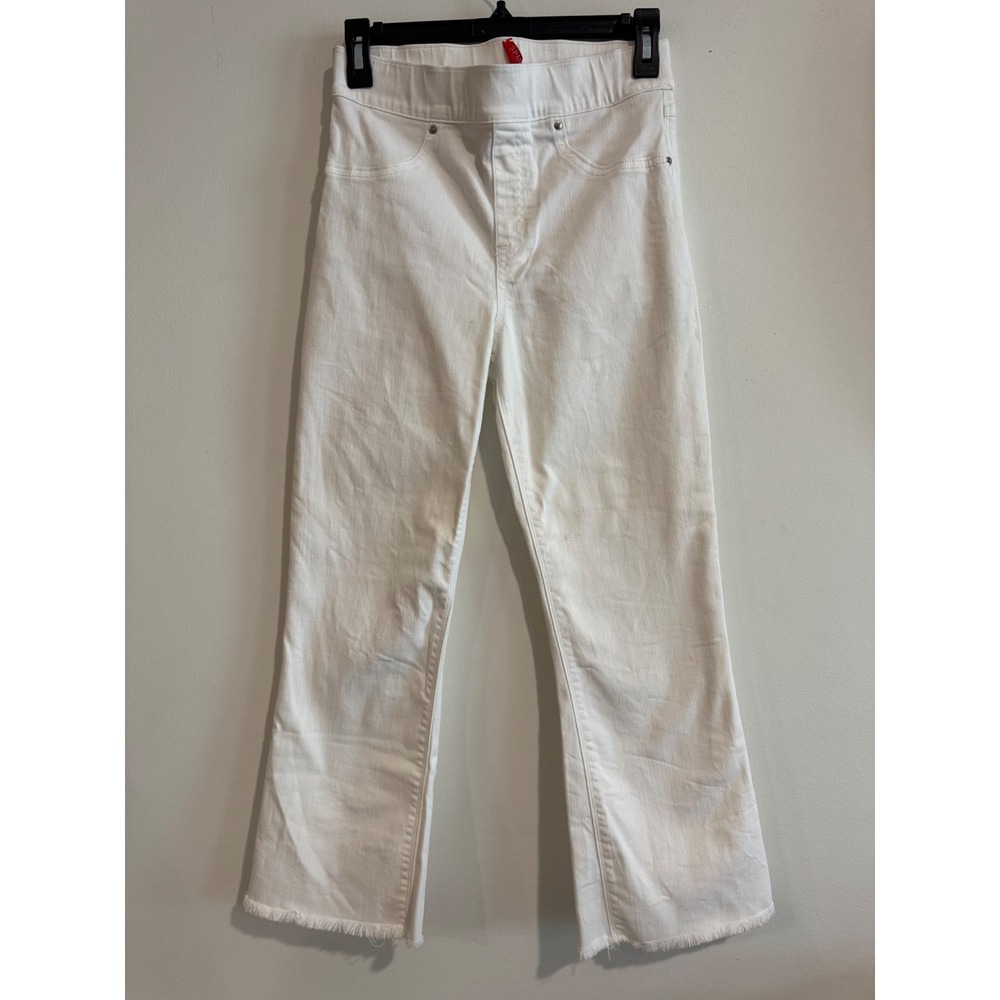 Spanx Flare Jeans‎ Women Small White Raw Hem Pull On Stretch Denim Slimming